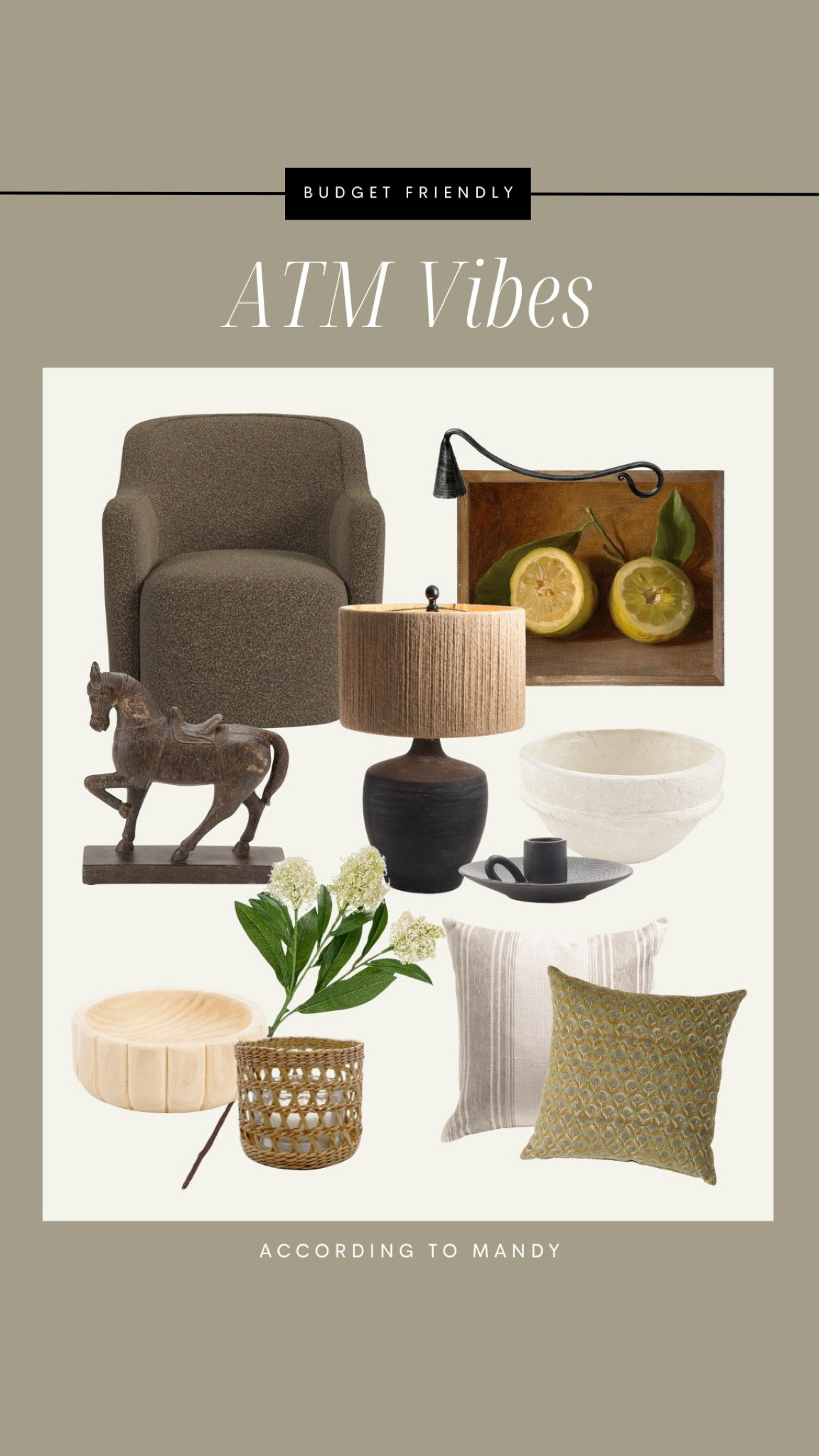 ATM Vibes - Budget Friendly! 

home decor, budget friendly home finds, affordable home decor, affordable home, stems, bowl, tjmaxx finds, amazon home finds, tjmaxx home, art print, candle snuffer, pillow covers, pillows, magnolia home, decor bowl, rattan decor, lamp, woven lamp, horse decor

#LTKhome