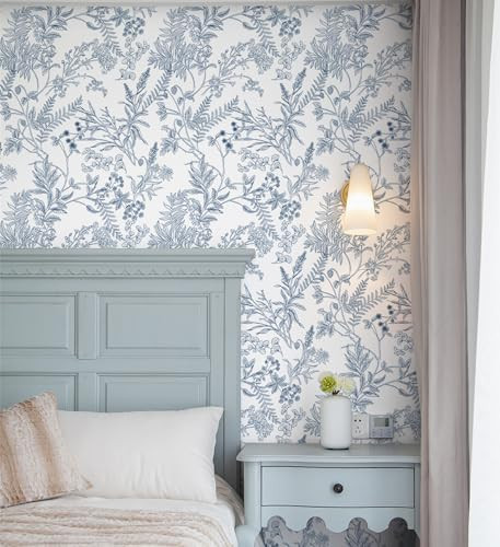 Micpolo Peel and Stick Wallpaper Blue and White Floral Wall Paper for Bedroom Blue Contact Paper for Cabinets Self-Adhesive Removable Wallpaper for Bathroom Kitchen Wall Decor 118" x 17.3" | Amazon (US)