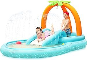 Kiddie Pool, Evajoy Inflatable Play Center Kiddie Pool with Slide, Water Sprayers Kids Pool for B... | Amazon (US)
