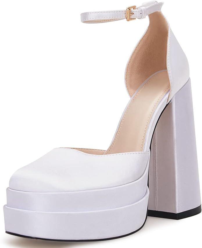 VETASTE Womens Platform Chunky High Block Heels Ankle Strap Party Wedding Dress Pumps Shoes | Amazon (US)
