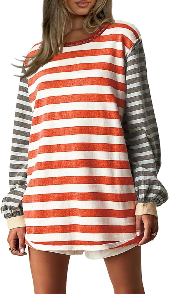 AMEBELLE Tops for Women Trendy Oversized Long Sleeve Shirts for Women Y2K Tops Stripe Tee Womens ... | Amazon (US)