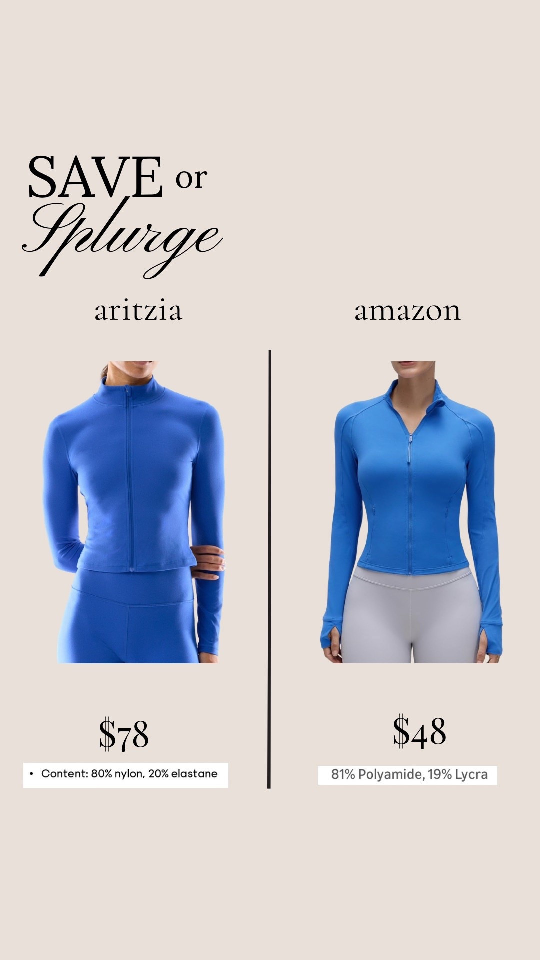 Amazon vs Aritzia butter zip up 