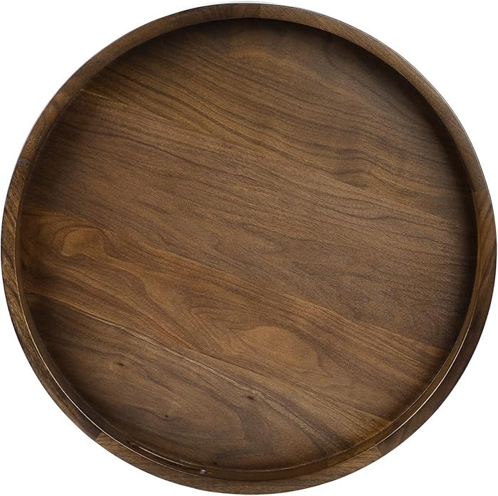 24 x 24 Inches Black Walnut Large Round Ottoman Tray, Solid Wooden Circle Platter Decorative Tabl... | Amazon (US)