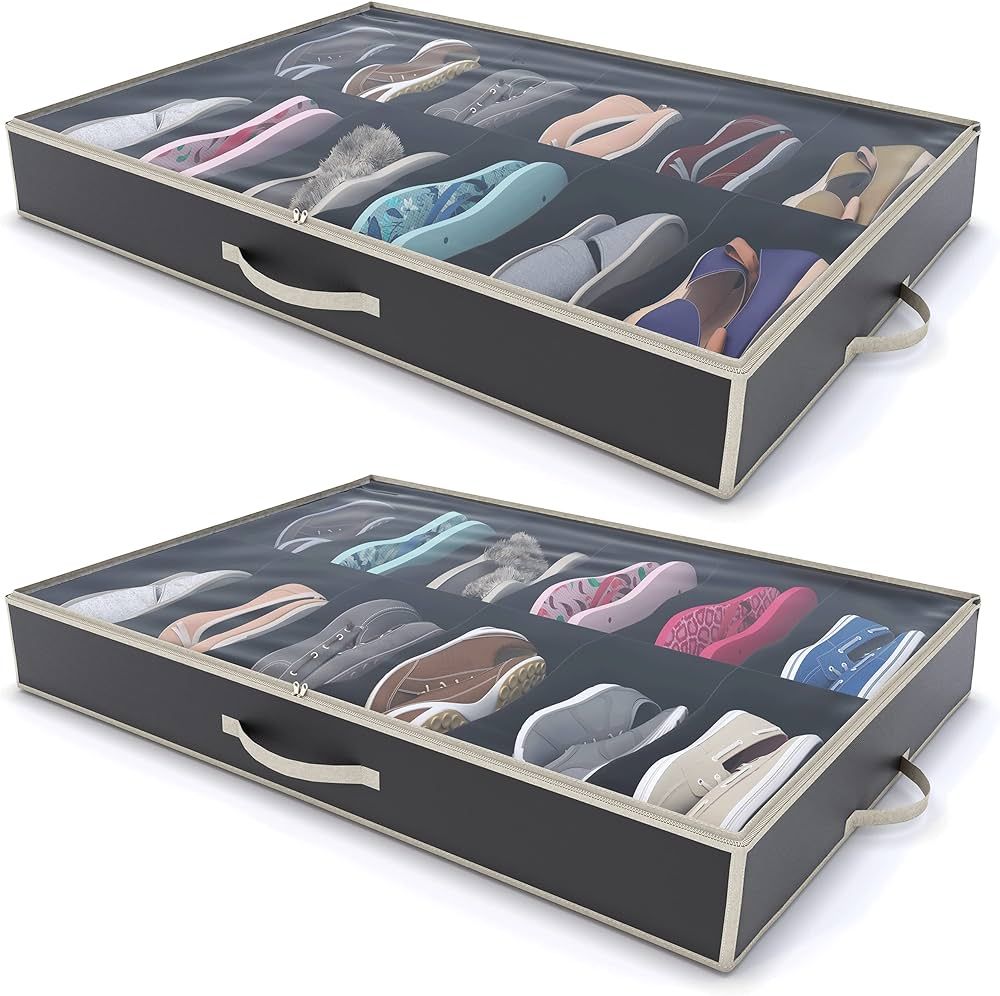 Woffit Under Bed Shoe Storage Organizer – Set of 2 Large Containers, Each Fit 12 Pairs of Shoes... | Amazon (US)