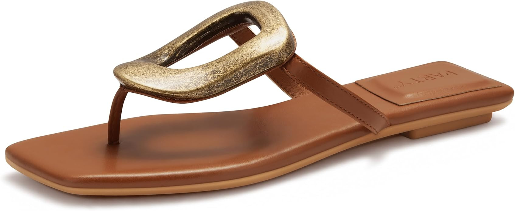 PARTY Square Toe Flip Flops Women,Fashion Designer Thong Sandals with Gold Buckle Trendy Summer C... | Amazon (US)
