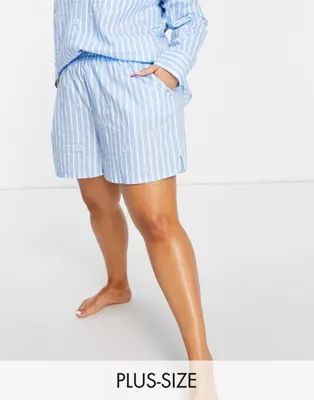 River Island Plus striped logo pajama shorts in blue - part of a set | ASOS (Global)