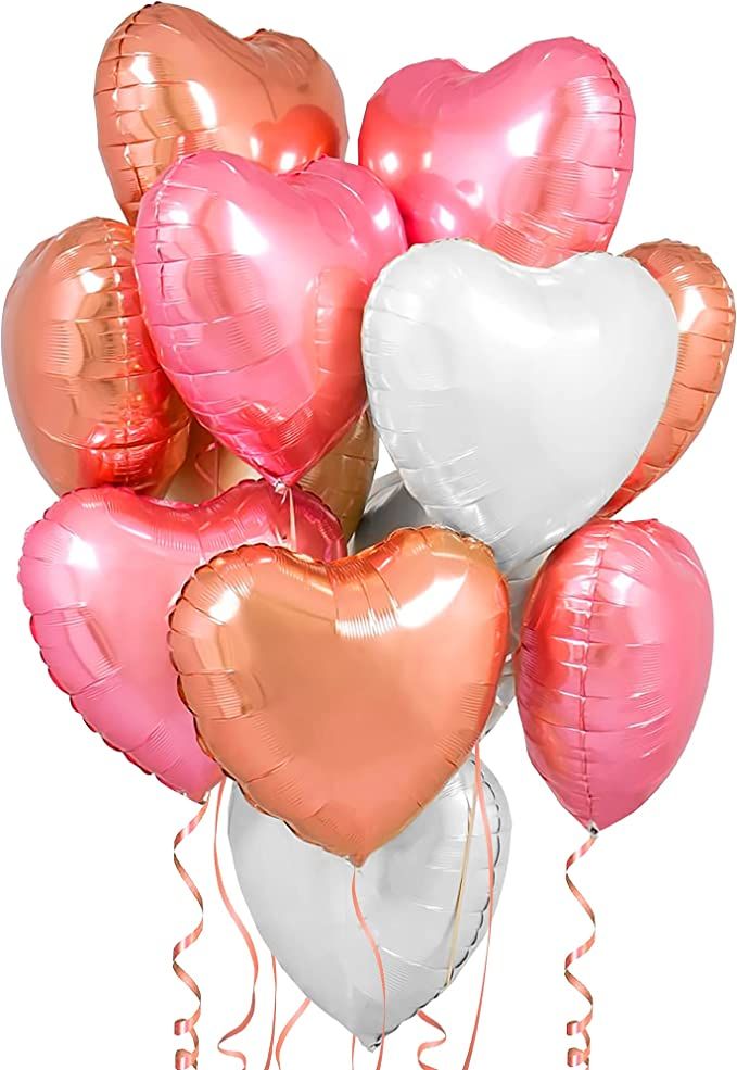 KatchOn, Rose Gold and Pink Heart Balloons - 18 Inch, Pack of 12 | Heart Shaped Balloons, Galenti... | Amazon (US)