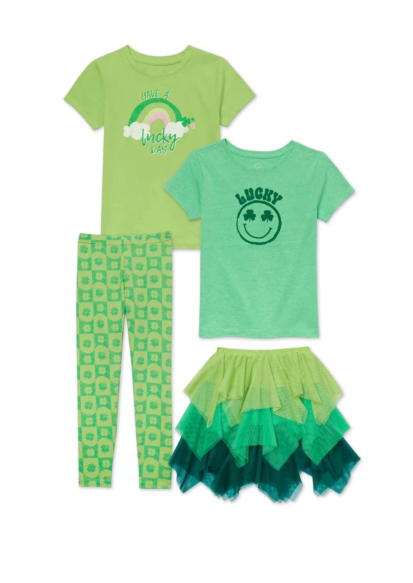 Wonder Nation Girls Saint Patrick's Day Graphic Tee, Leggings and Skirt Outfit Set, 4-Piece, Size... | Walmart (US)