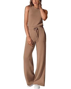 PRETTYGARDEN Womens Jumpsuits Summer Casual One Piece Outfits Sleeveless Wide Leg Long Pants Romp... | Amazon (US)