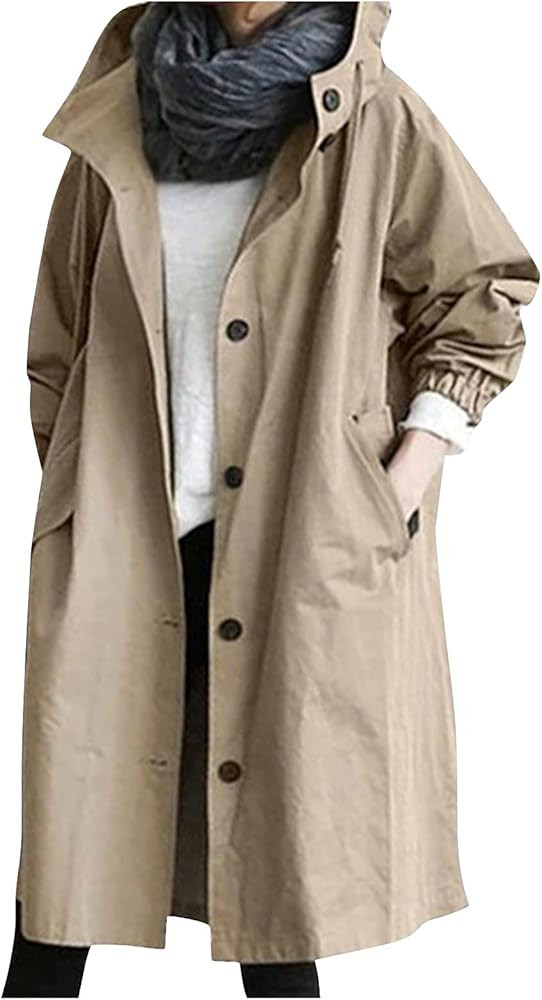 Women's Trench Coats Autumn And Winter Casual Temperament Waist Long-Sleeved Windbreaker winter J... | Amazon (US)