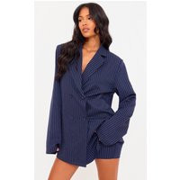 Blazer oversize bleu marine à fines rayures, Bleu Marine | PrettyLittleThing (FR)