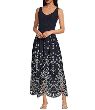 Lucy Paris Cara Scoop Neck Sleeveless Mixed Media Midi Dress | Dillard's | Dillard's