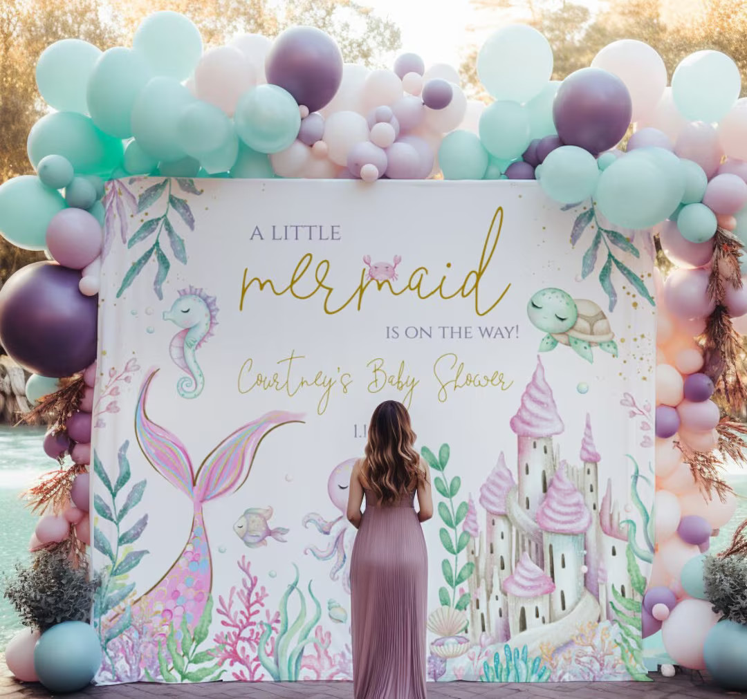 Pastel Mermaid Baby Shower Backdrop, Under the Sea Backdrop for Baby Shower,baby Shower Dessert T... | Etsy (US)