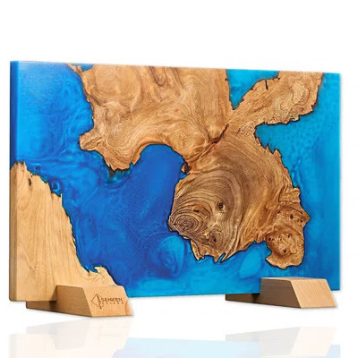 Extra Large "Tsunami " Magnetic Knife Block - Holds Up to 16 Knives - Blue Resin & Natural Wood Blend, Universal Magnetic Knife Holder | Wayfair North America