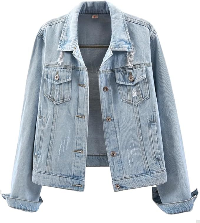 Kedera Womens Denim Jackets Distressed Ripped Long Sleeve Jean Jacket Coats | Amazon (US)