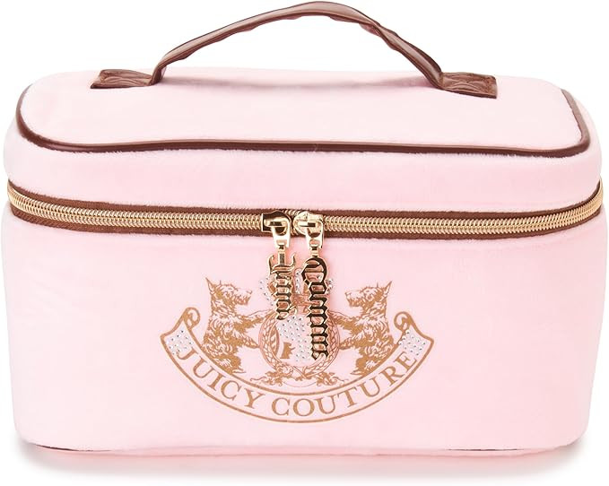 Juicy Couture Pink Makeup Bag Cosmetics Organizer Travel Essentials Train Case Gold Terroir Dog R... | Amazon (US)