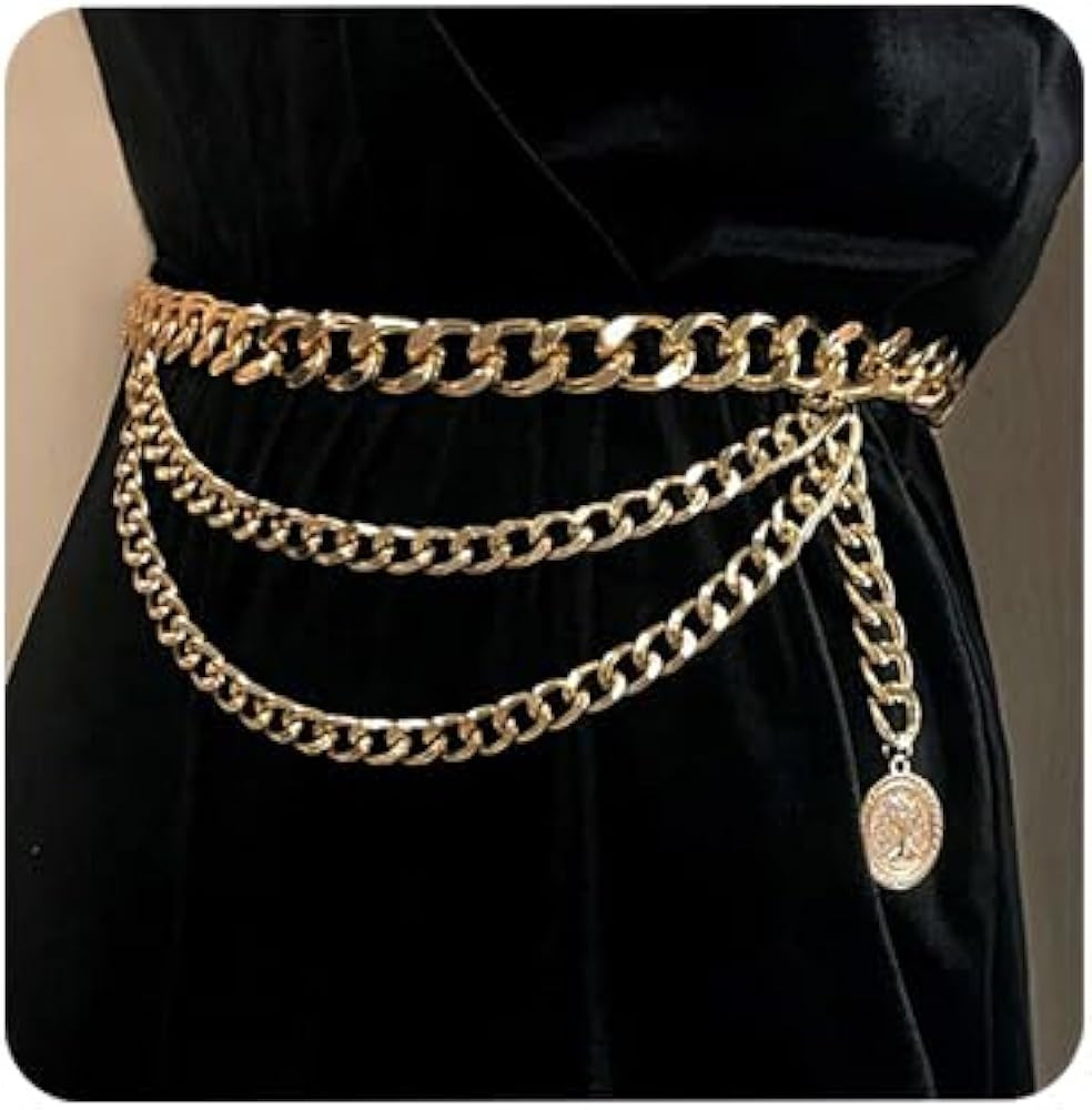 Bohemain Metal Layered Body Chain Belly Chain Belt with Coin Charm Pendant Chunky Wallet Chain Pu... | Amazon (US)
