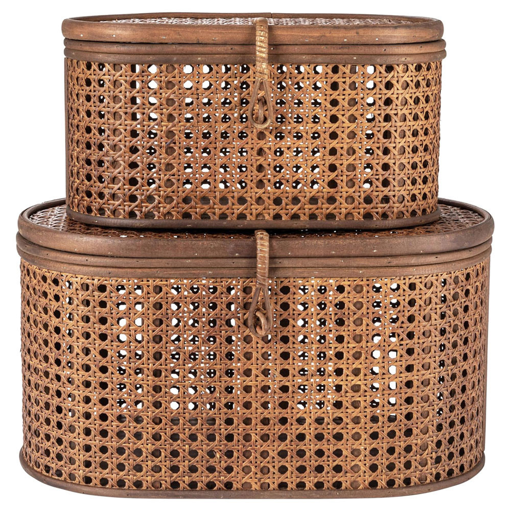 Myrtle Coastal Beach Dark Brown Rattan Decorative Box - Set of 2 | Kathy Kuo Home
