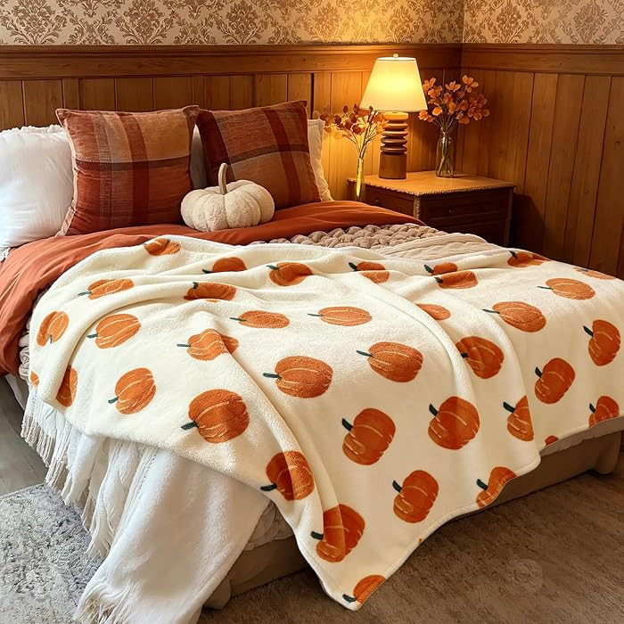 JarThenaAMCS Fall Pumpkin Throw Blanket 50 x 60 Inch Orange Fuzzy Flannel Blanket for Autumn Than... | Amazon (US)
