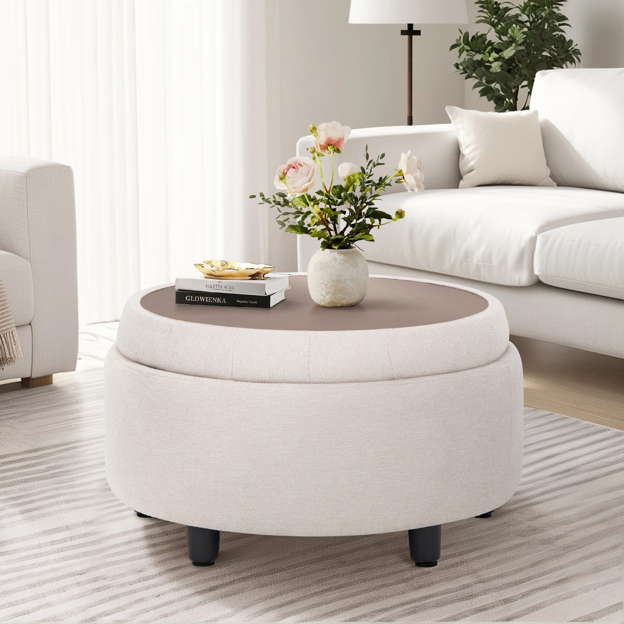 Ebern Designs 25'' Oversized Upholstered Round Storage Ottoman & Reviews | Wayfair | Wayfair North America
