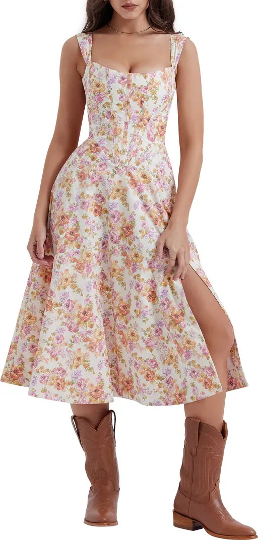 HOUSE OF CB Saira Floral Lace-Up Corset Cocktail Dress | Nordstrom | Nordstrom