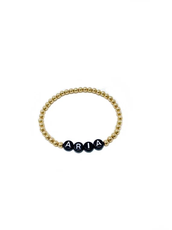 14k gold-filled beaded name bracelet | custom | one | reef rain aria | reefrainaria | Etsy (US)