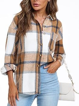 QIXING Womens 2023 Corduroy Button Down Shirt Casual Oversized Long Sleeve Blouses Tops | Amazon (US)