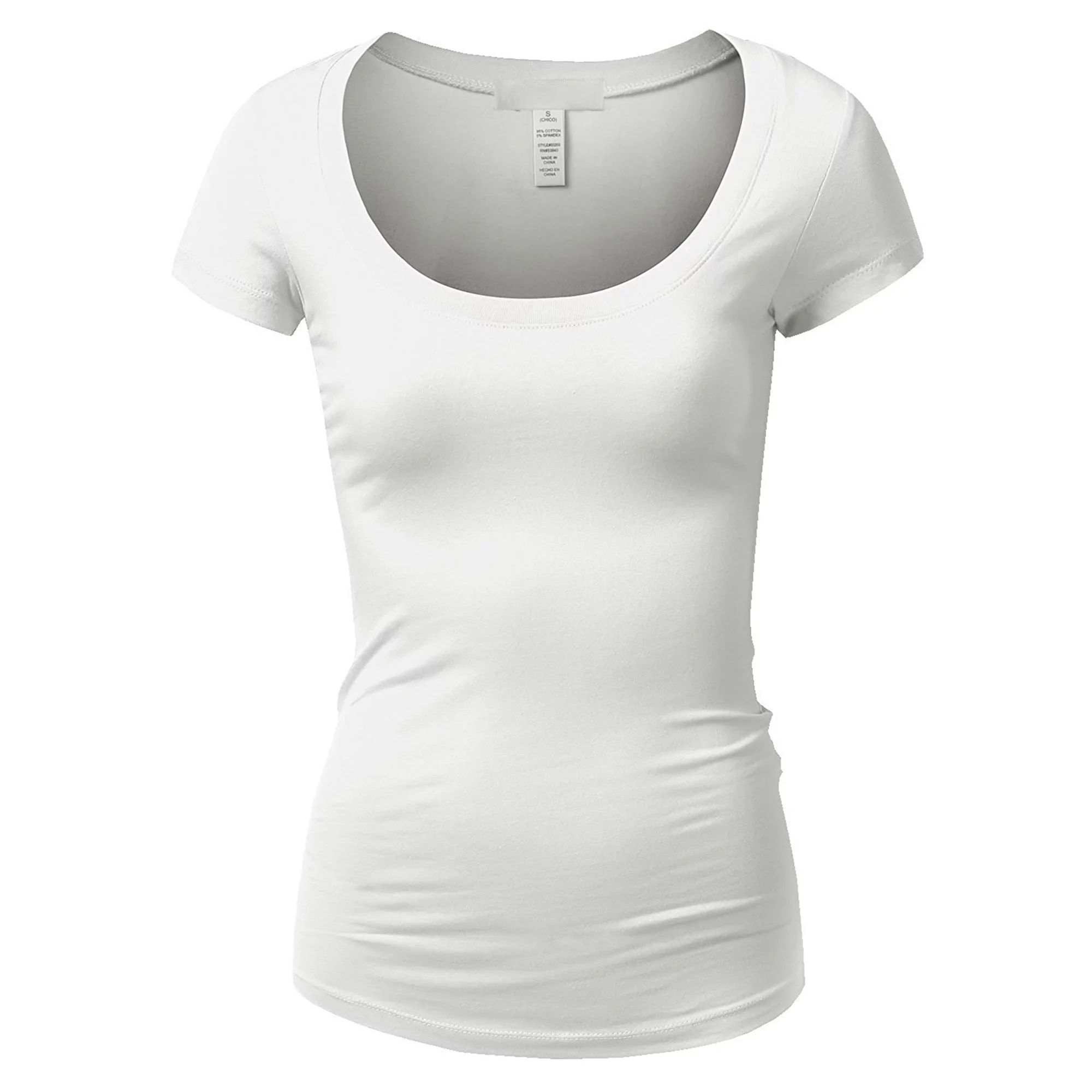 Essential Basic Scoop Neck Short Sleeve Tee for Women Tshirt - Junior, White, M | Walmart (US)