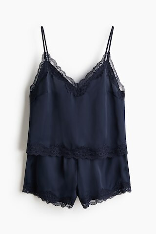 H & M - Lace-Trimmed Satin Pajamas - Blue | H&M (US + CA)