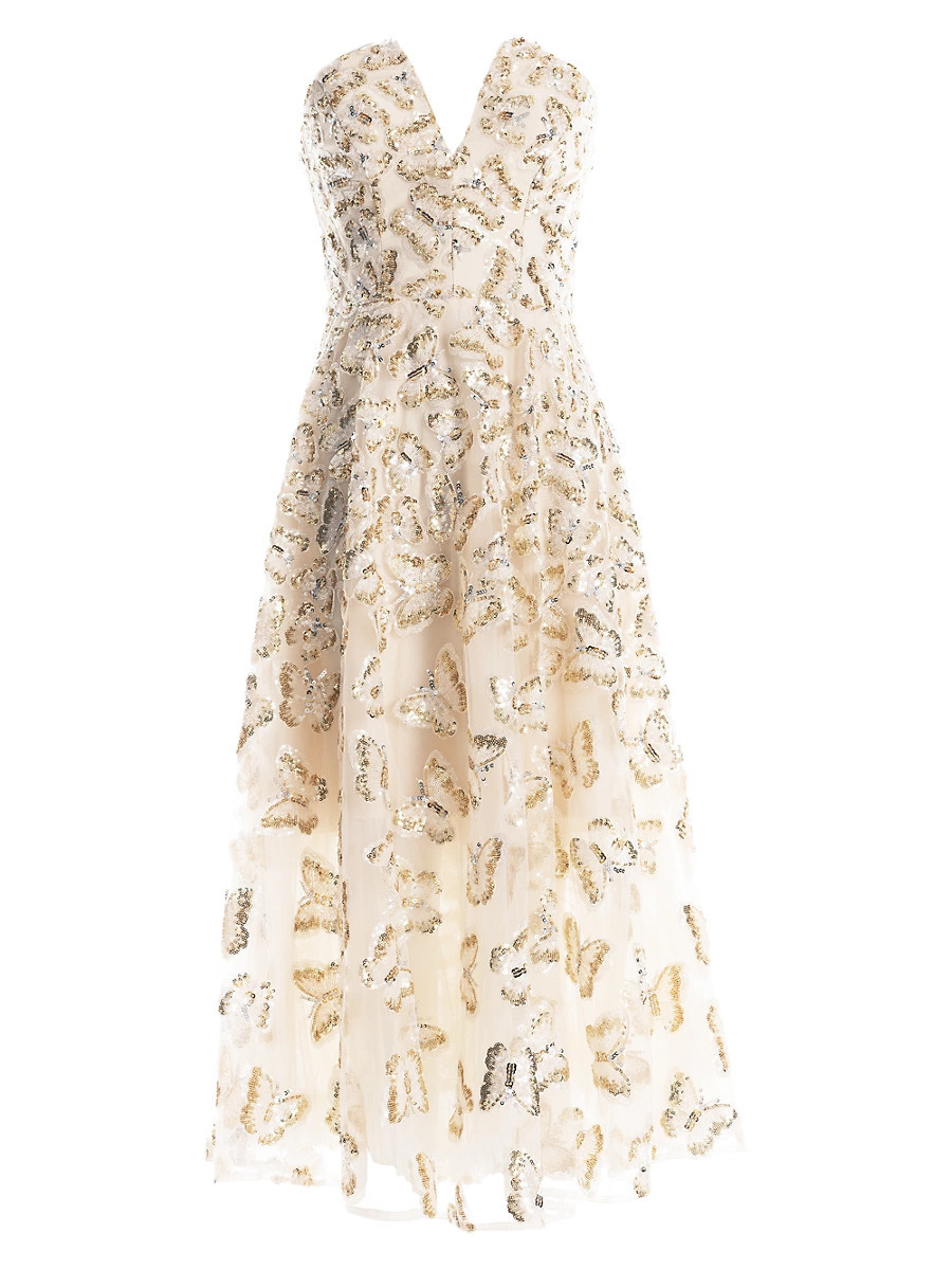 Women's Briella Sequined Butterfly Fit & Flare Dress - Champagne Multi - Size Medium | Saks Fifth Avenue