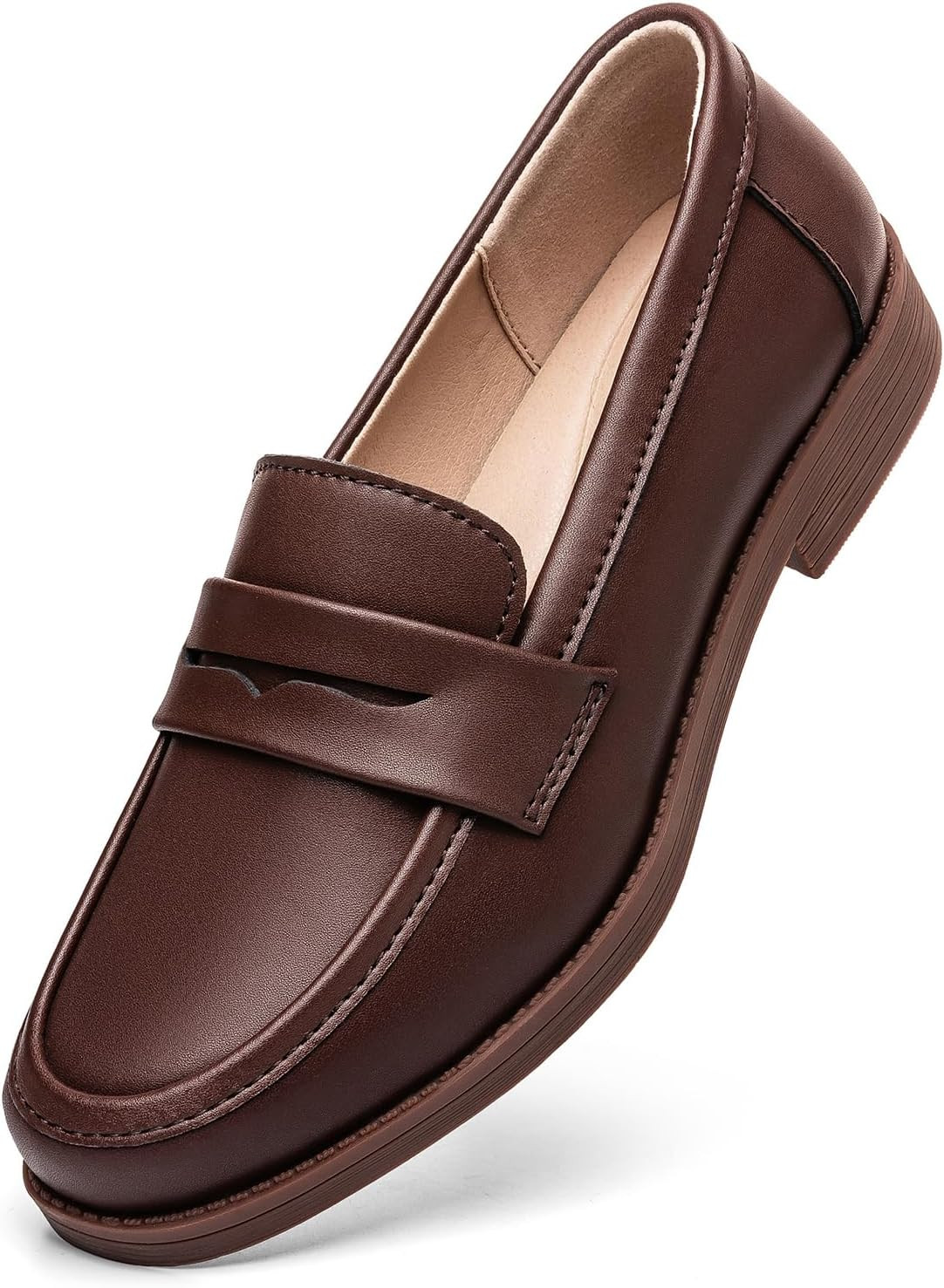 Women’s Comfortable & Lightweight Leather Penny Loafers Slip On Business Casual Dress Shoes Office Work Flats Everyday Walking Shoes for Women | Amazon (US)