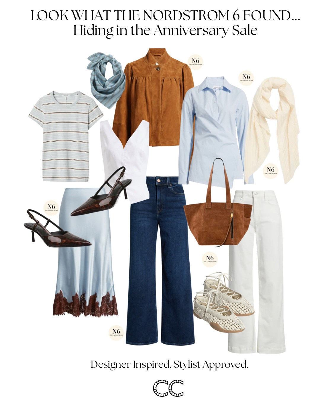 Look what the Nordstrom 6 found hiding in the Anniversary Sale.

Every month, we choose the 6 pieces you need now for the Nordstrom Drop. Then I build the capsule.

This month, three designer inspired pieces sparked a blue and brown color story I couldn't stop building around.

Trust your instinct. Let it become your inspiration. Build your color story around it. Add Outfit Multipliers. Edit.

The white vest doubles as a top or a layer. The silk scarf becomes a scarf, a belt, or a top. Those Outfit Multipliers are what turn a handful of pieces into a wardrobe full of possibilities.

I've linked the complete capsule, including every piece from this month's Nordstrom Drop and the Outfit Multipliers that bring it all together.