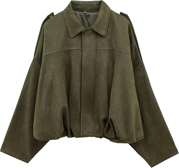 Women's Oversized Faux Suede Bomber Jackets Batwing Sleeves Pleated Zipper Casual Coats Streetwea... | Amazon (US)