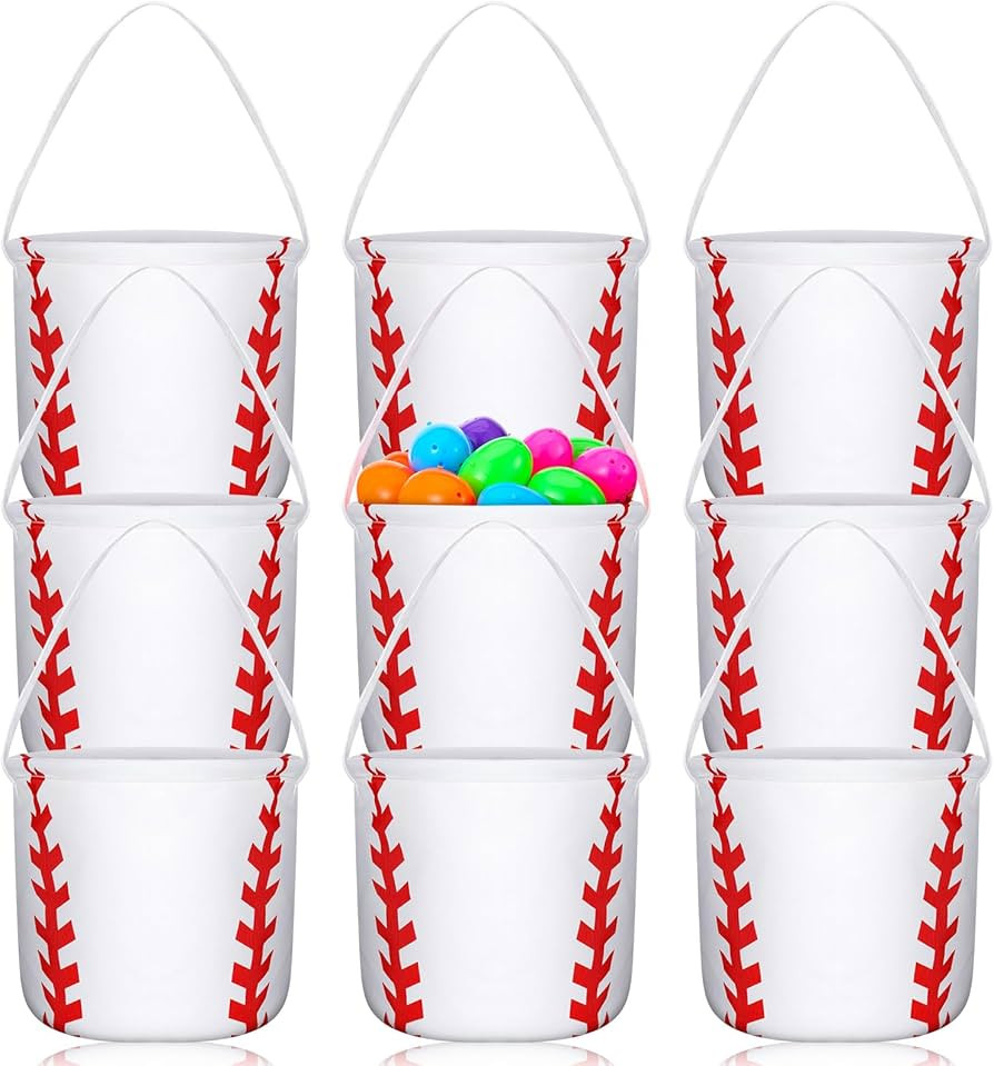 Locmeo 12 Pcs Easter Baseball Baskets Bulk for Kids Canvas Eggs Hunt Baseball Buckets Candy Gifts... | Amazon (US)