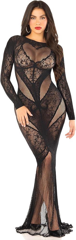 Leg Avenue Women's Lace Body Con Gown with Heart Net Detail | Amazon (US)