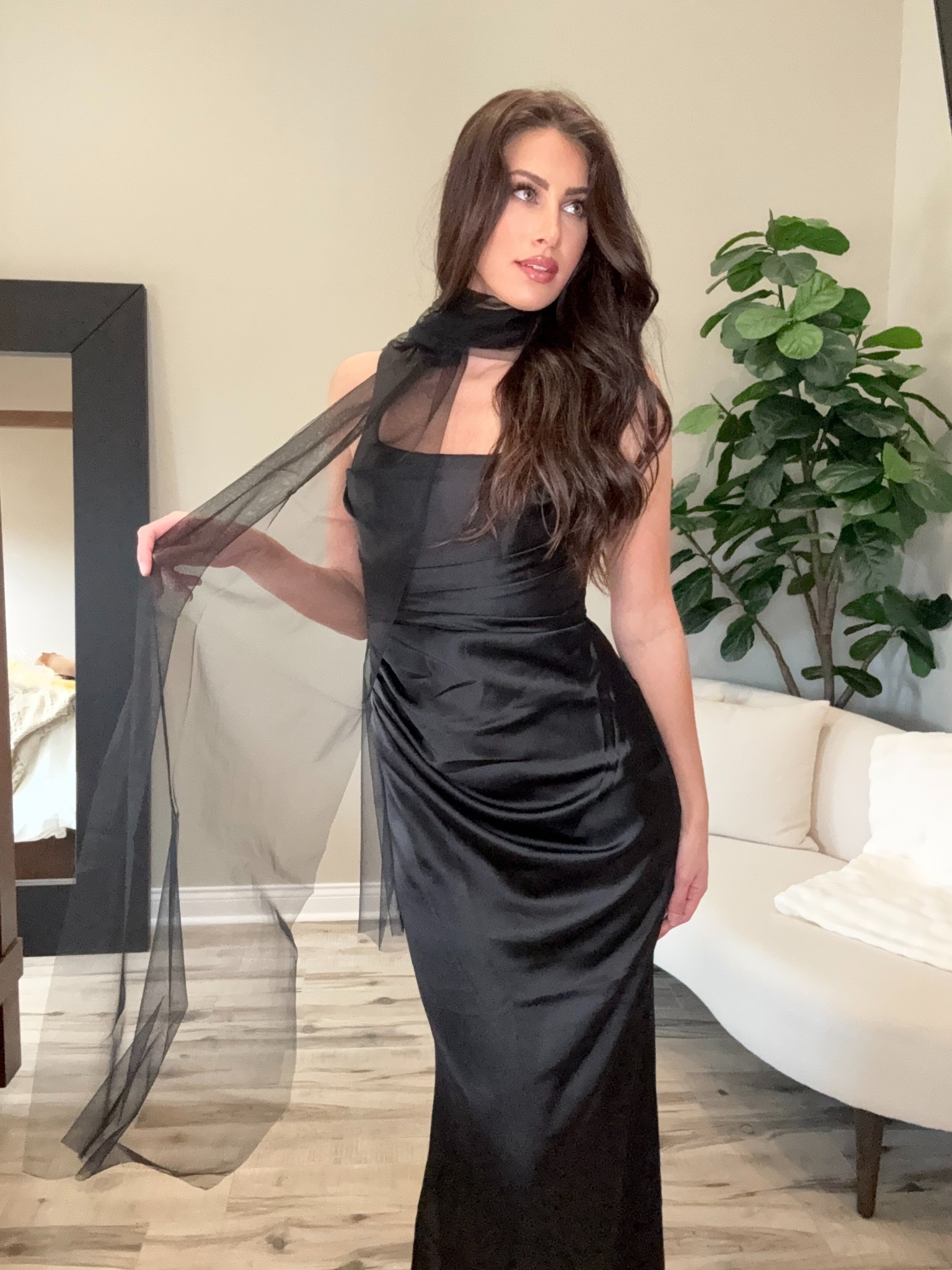 I can’t wait to wear this dress it’s stunning with and without the scarf! So elegant and comfortable #dress #dresshaul #datenight #formal @ladyblacktie @Lady Black Tie 

#LTKootd #LTKgrwm