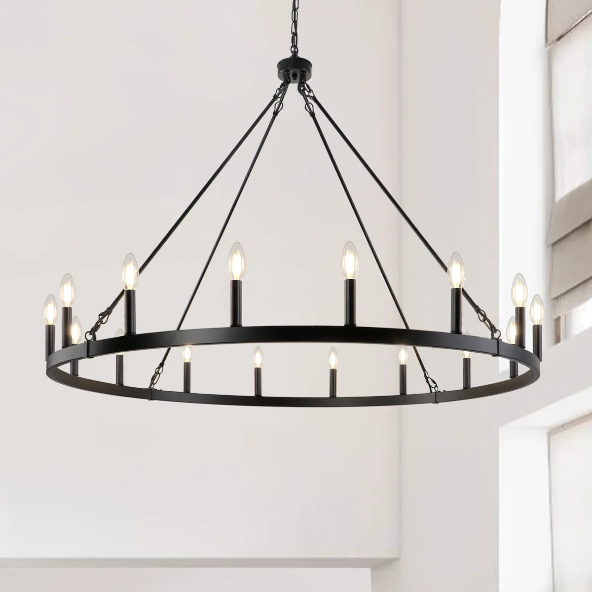 Moomal 47 in. 16 - Light Large Candle Style Dimmable Wagon Wheel Chandelier | Wayfair North America