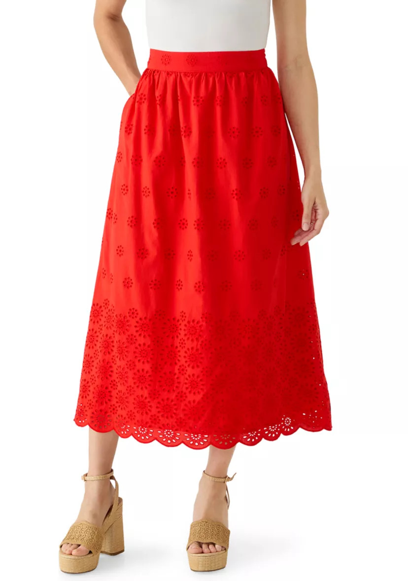 Petite Eyelet Midi Skirt | Belk