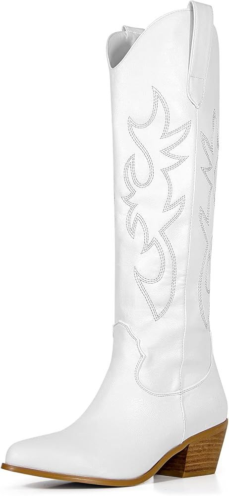 MUCCCUTE Women's Cowgirl Embroidered Western Knee High Boots, Pointed Toe Medium Chunky Heel 5cm ... | Amazon (US)