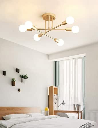 Dellemade Modern Sputnik Chandelier, 6-Light Ceiling Light, 6 LED Light Bulbs Included for Bedroo... | Amazon (US)