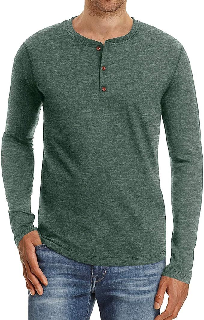 PEGENO Men's Fashion Casual Front Placket Short/Long Sleeve Henley T-Shirts Cotton Shirts | Amazon (US)