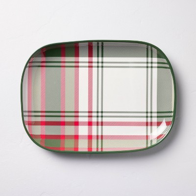 12"x17" Christmas Plaid Melamine Serving Platter Green/Red/Cream - Hearth & Hand™ with Magnolia | Target