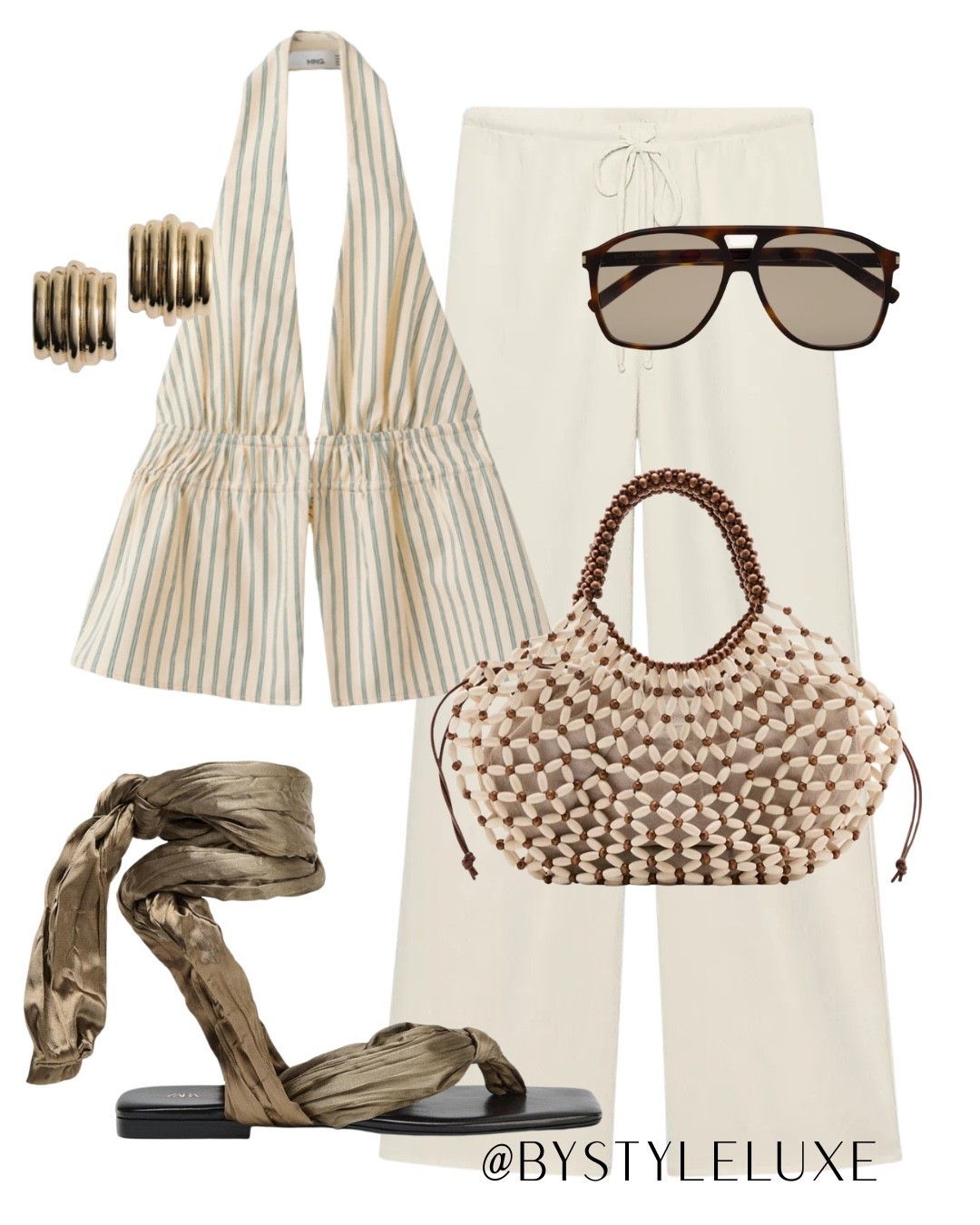 SUMMER STRIPES - An effortless and chic striped halterneck top styled with wide leg relaxed fit trousers for a breezy summer look

#summeroutfit #sandals #trousers

#LTKsummer #LTKbag #LTKshoes