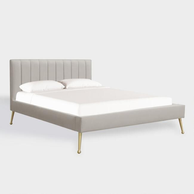 Dove Gray Velvet Jacie Upholstered Platform Bed | World Market