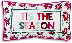 FURBISH Handmade Needlepoint Decorative Christmas Pillow - FA La La - 9" x 15" - Small Embroidere... | Amazon (US)