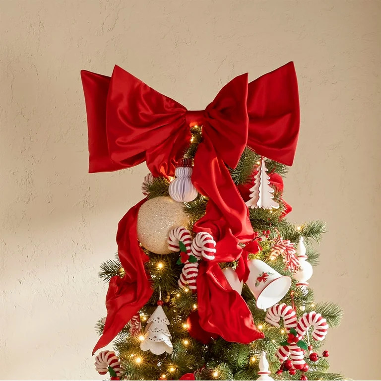 Fabric Satin Bow Christmas Tree Topper, Red, 34.5", by Holiday Time | Walmart (US)
