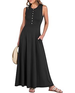 ANRABESS Women Summer Casual Sleeveless Maxi Sundress Button Fit & Flare A-Line Flowy Long Dresse... | Amazon (US)