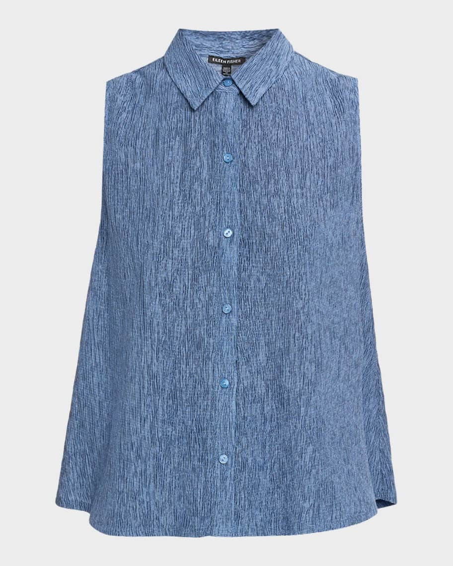 Sleeveless Crinkled Button-Down Shirt | Neiman Marcus