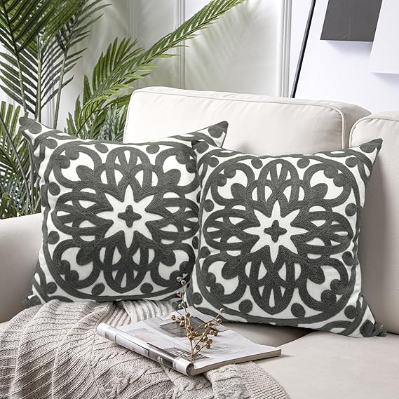 Alysheer Embroidered Decorative Throw Pillow Covers 18"x18" Set of 2 Pieces, Classic Boho Mandala... | Amazon (US)