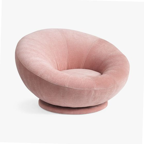 Rustic Chenille Misty Rose Groovy Swivel Chair | Pottery Barn Teen